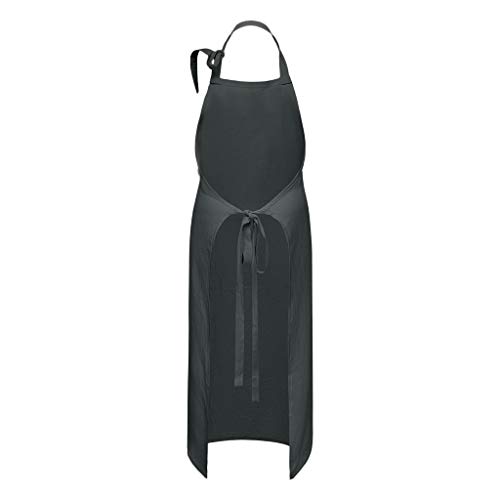 WoCoo Soft Cotton Linen Apron Halter Bandage Aprons Kitchen Cooking Clothes with Front Large Size Pockets Dress(Grey,X-Small(US-2)