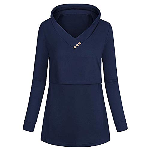 BOLUOYI Maternity Sweatshirt Hoodie Women's Nursing Hoodie Long Sleeves Striped Tops Breastfeeding Hoodie Sweatshirt Navy XXL - Thumbnail 3