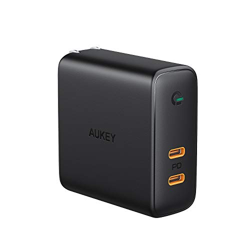 USB C Charger, AUKEY 63W PD Charger 60W PD 3.0 with Dynamic Detect [GaN Power Tech], 45W & 18W USB C Dual Port for MacBook Pro, iPhone 11 Pro, AirPods Pro, Pixel 3 / 3XL, Nintendo Switch, and More