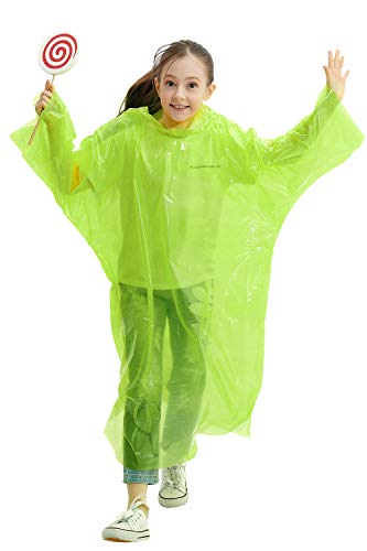 Emergency Rain Poncho for Kids, Disposable Extra Thick Raincoats for Boys and Girls, Pack of 4 - Green - Thumbnail 5