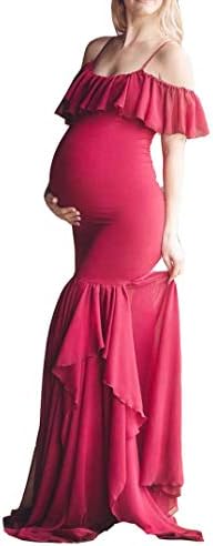 Arbres Baby Shower Gowns Womens Mermaid Off Shoulder Chiffon Maternity Dress for Photoshoot Dress