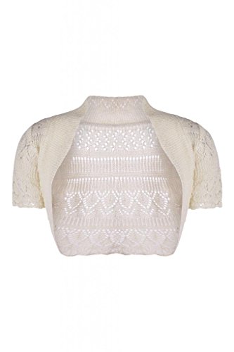 Forever Womens Short Sleeves Knitted Bolero Crochet Cardigan Shrug Top (SM = 6-8, Cream)