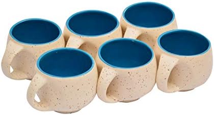 Vedika Craft Tea Cups, 270 ml, 6-Pieces, Beige & Blue, VE053