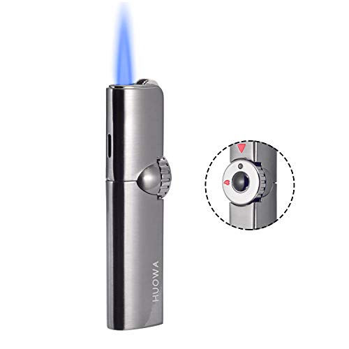 HUOWA Jet Torch Cigar Lighter, Blue Flame Cigarette Lighter with Flame Adjustable Dial, Butane Refillable (Fuel Not Included)