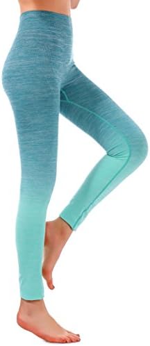 Freeskin Women Ombre Yoga Pants Power Flex High Waisted Stretch Fitness Running Workout Leggings(2015Green,L/XL)
