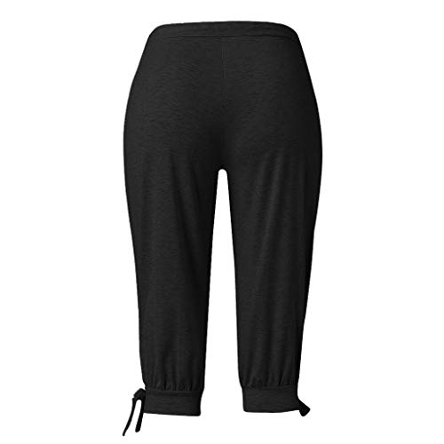 Womens Fashion Pants, Classic Fit Stretch Capri Yoga Pants Baggy Casual Chino Pants Cargo Cropped Harem Trouser (XL, Black)