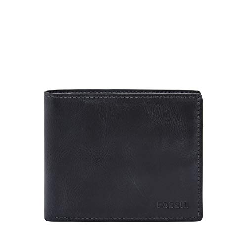 Fossil Men's Derrick Leather RFID blocking Bifold Wallet, Navy Pricepulse