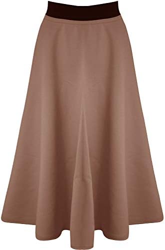 New Womens Ladies Mid Length Scuba Stretchy Flared Skater Swing Long Midi Skirt