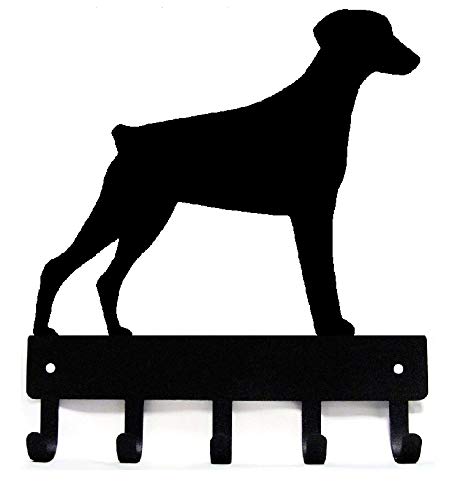 The Metal Peddler Doberman (Natural Ears) - Key Holder & Dog Leash Hanger for Wall - Large 9 inch Wide - Made in USA; Gift for Dog Lovers