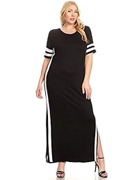 Vestido largo a rayas SWEETKIE, manga corta, aberturas laterales, talla grande