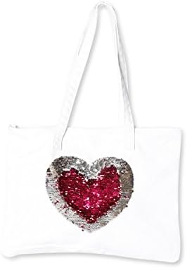 Canvas Tote Mermaid Reversible Sequin Heart {Pink &amp; Silver} Funky Monkey Fashion
