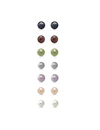 Un conjunto de juego de 7 pares de 7 mm Agua dulce Cultivadas Perla Stud arete en plata de ley