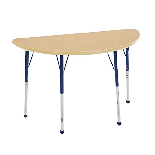 ECR4Kids Mesa T-Mold 24" x 48" Half Round School Activity Table, Standard Legs w/ Ball Glides, Adjustable Height 19-30 inch (Maple/Navy) - Thumbnail 7