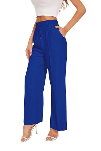 FUNYYZO Women's Wide Leg Pants High Elastic Waisted in The Back Business Work Trousers Long Straight Suit Pants at Amazon