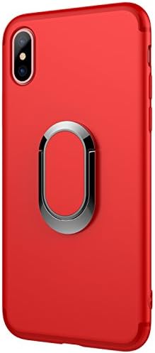 TZUS iPhone X Case 360 Ring Hold Kickstand Magnetic Car Mount,TPU Soft Rubber Silicone Slim Cover for Apple iPhone 10/X (2017) (Red)