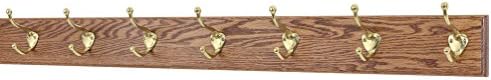 Solid Oak Coat Rack with Solid Brass Hat and Coat Style Hooks - Made in The USA (Chestnut, 36" x 3.5 with 7 hooks)
