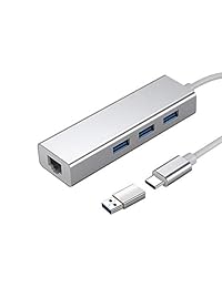 CMX Type-C - Adaptador de tarjeta de red Ethernet USB-C a Ethernet RJ45 LAN para MacBook, Chromebook, Pixel, Dell XPS 13, HP Spectre x2 y más (aluminio plateado)