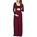 Mother Bee Maternity Long Sleeve Ruched Waist Dress with Pockets Burgundy