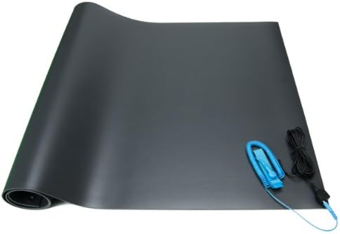 ESDProduct Vinyl Mat Kit with Wrist Strap and 15' Ground Cord, 3/32" Thick, 8' Length, 2' Width, Gray