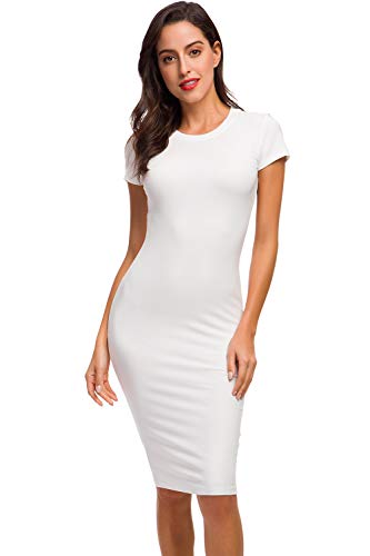 Acacia Flowers Women's Knitting Sexy Casual Short Sleeve Bodycon Tight Midi Dress Cocktail Party Pencil Dresses S Size Gifts for Mothers Day for Mom from Daughter White (Best Underwear For Tight Fitting Dresses)