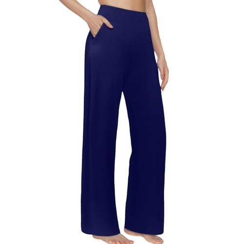iTNHFP Women's Activewear Trousers Yoga Trousers with Pockets Straight Wide Leg Stretch Work Tracksuit Bottoms Gym Joggers Causal Lounge Tummy Control Pants (UK, Alpha, XL, Regular, Regular, Blue)