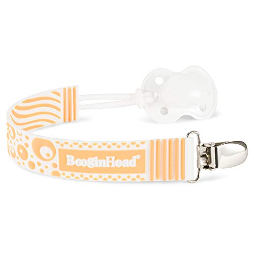 BooginHead Baby Newborn PaciGrip Food Grade Safe Silicone Pacifier Clip, Holder, Toy, Teether, Soothie, Universal Loop, Orange Bubbles