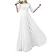Lrady Women's Lace Splicing Chiffon Long Maxi Dress Evening Wedding Bridesmaid Gown,White,X-Large