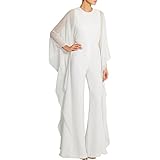 Jiujiuyi Women's Flare Sleeve Loose Zipper Back Chiffon Wide Leg Jumpsuit Romper