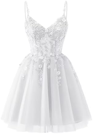 white dama dresses line dress features delicate spaghetti straps and corset back White Lace Homecoming Dresses Spaghetti