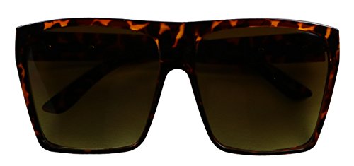 Basik Eyewear - Big XL Large Square Trapezoid Shaped Frame Oversized Fashion Sunglasses (Tortoise, Gradient Brown)