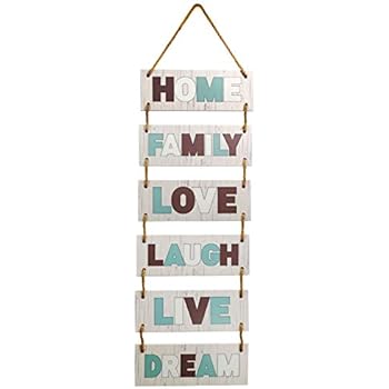 Excello Global Products Large Hanging Wall Sign: Rustic Wooden Decor (Family, Home, Love, Laugh, Live, Dream) Hanging Wood Wall Decoration (11.75