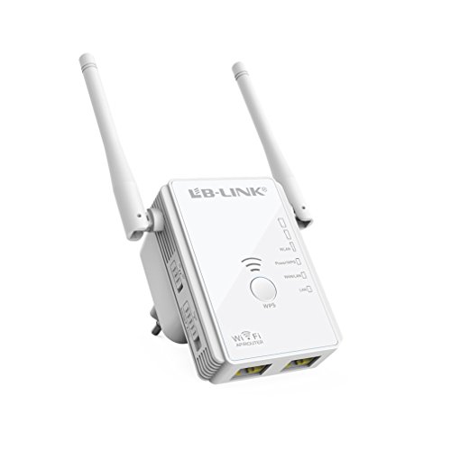 WiFi Repeater,LB-LINK WiFi Range Extender 300 Mbps Wireless Repeater + Access Point + Router with Dual Band Antennas for 360 Degree WiFi Full Coverage White