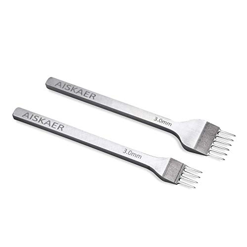 Aiskaer White Steel 3mm 1/2/4/6 Prong DIY Diamond Lacing Stitching Chisel Set Leather Craft Kits(3mm)