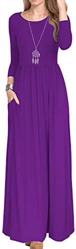 Women Round Neck Long Sleeve Casual Racerback Loose Maxi Long Dress Pockets Purple M