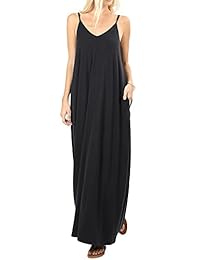 Calipessa - Maxi vestido de playa suelto con bolsillos sueltos para mujer