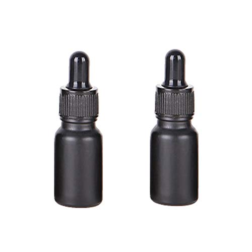 Refillable Glass Dropper Vials Black Matt Coating Empty Essential Oil Dropper Bottles Perfume Pot Cosmetic Sample Container with Glass Eye Dropper and Black Cap Pack of 2 (10ml)