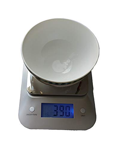 Electrical Digital Kitchen Multi Function Food Scale 0.04 oz / 1g Increment, 11 lb / 5 kg Capacity, Stainless Steel Platform & Extra Large Big Blue Back Lit Light LCD Display 2 AAA Batteries included