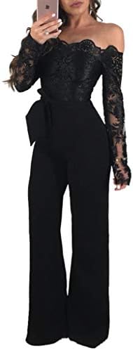 Mycherish Water-Soluble Off Shoulder Sexy Floral Print Wide Leg Pant Jumpsuit
