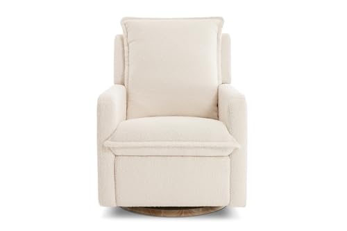 Valencia Milo Sheepskin Recliner, Power Recliner with USB Charging Port, Soft Sherpa Fabric Swivel Chair with Wooden Base, Armchair for Living Room (Beige)