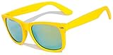 Vintage Retro Classic Mirror Reflective Revo Lens Trendy Wayfarer Style Sunglasses - 80's Fashion - Mens or Womens - Over 20 Colors Available (Mirror Lens - Yellow Frame)