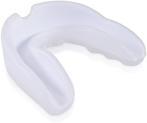 Sports Mouth Guard w/ Vented Case – Adult, Teen or Youth Sports, Football, Hockey, Lacrosse – Strapless, Adjustable, Safe Silicone (White)