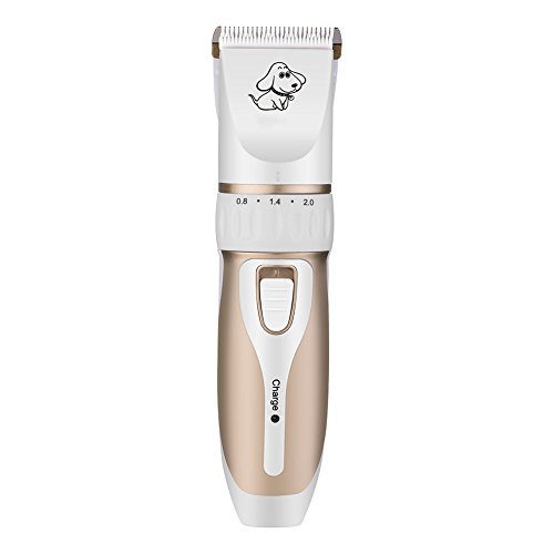 Otstar Dog Clippers,Low Noise Rechargeable Cordless Pet Dog and Cat Grooming Clippers Kit Set Tools with 2 Batteries,P3(White and Gold)