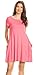 Simlu Coral Pink T Shirt Dress Plain Basic Casual Summer Dress with Pockets Cute Short Pink Dress, 3X
