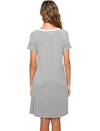 WiWi Camisón de bambú con cuello en V para dama, suave manga corta S-4XL