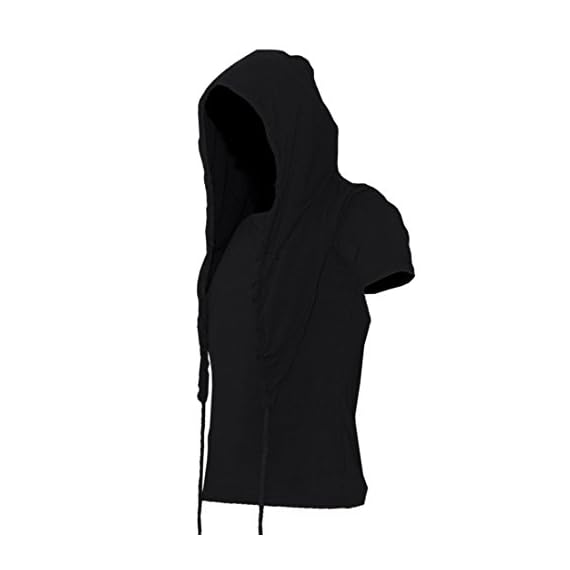 Mokewen-Mens-Tassels-Drawstring-Hood-Short-Sleeve-T-shirt-US-Medium-Black