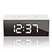 GLOUE Led Digital Alarm Clock,Alarm Clocks Bedside Temperature Display- Snooze and Large Display- Adjustable Brightness - USB Port and Battery Back Up, Bedroom Mirror Travel Alarm (White Light)