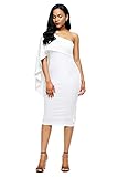 Bdcoco Women's Ruffle One Shoulder Cape Cocktail Party Bodycon Midi Dress