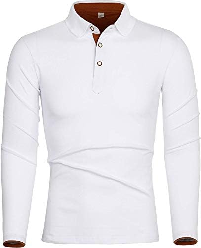 Hotsan ポロシャツ 長袖 メンズ ビジネス トップス 秋 冬 春 スポーツ 作業着 Poloシャツ ゴルフウェア 綿 最新アイテム シンプル カジュアル 無地 白茶色l