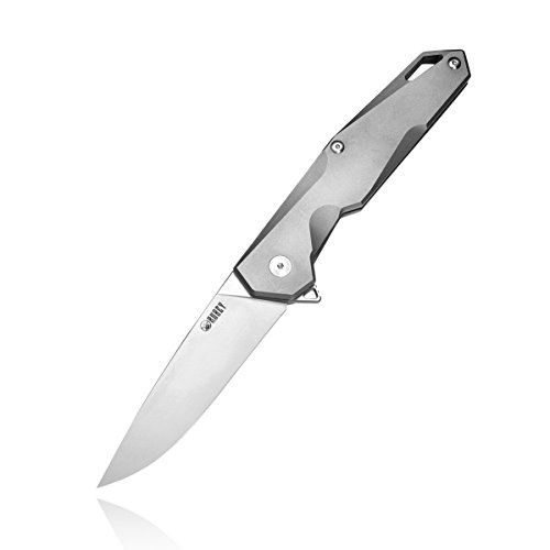 KUBEY KU046 Folding Pocket Knives Titanium Handles with Milled Clip, Flipper Ball Bearings and Frame Lock, for Outdoor Hiking Military and Everyday Carry, 3-1/2 Inch Blade (Gray)