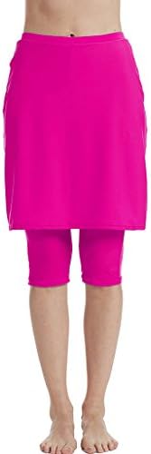 Seagoo Swim Skirt with Leggings Women UV Protection Skirted Swimming Leggings Pants, Red, Medium